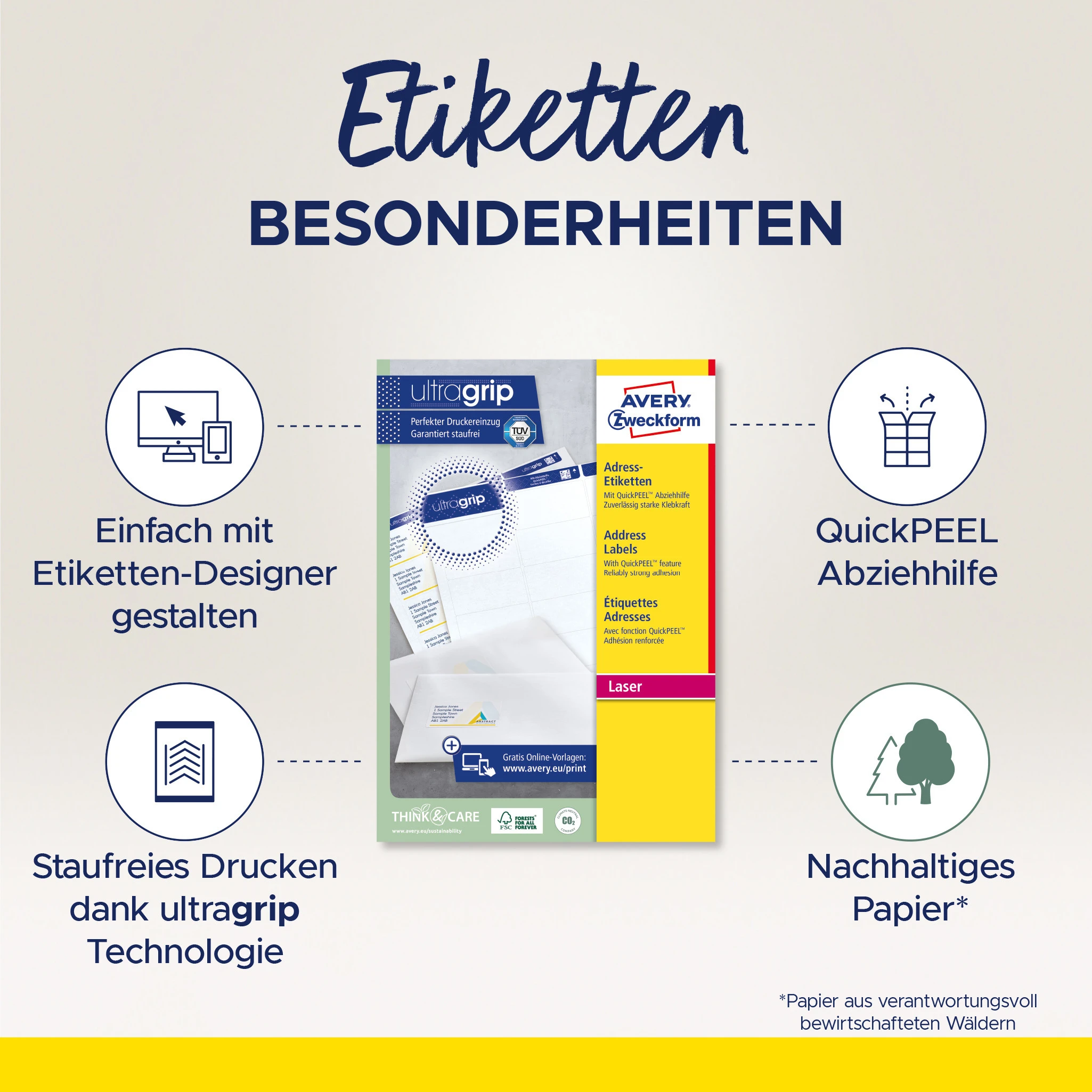 AVERY ZWECKFORM Adressetiketten 99,1x38,1mm L7163-100 weiss 1400 Stk./100 Blatt