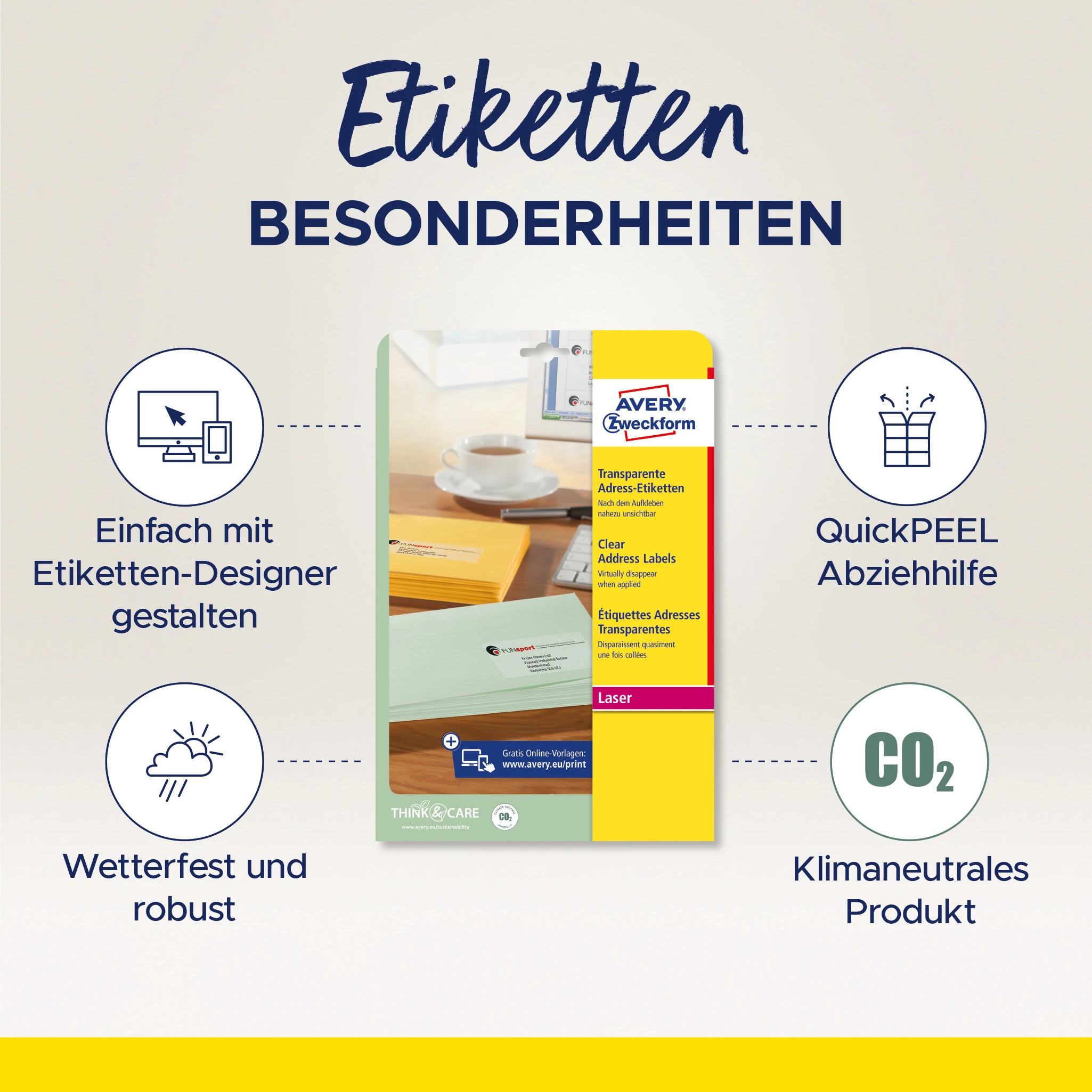 AVERY ZWECKFORM Adress-Etik. Laser 38x21,2mm L7551-25 transparent 1625 St./25 Blatt