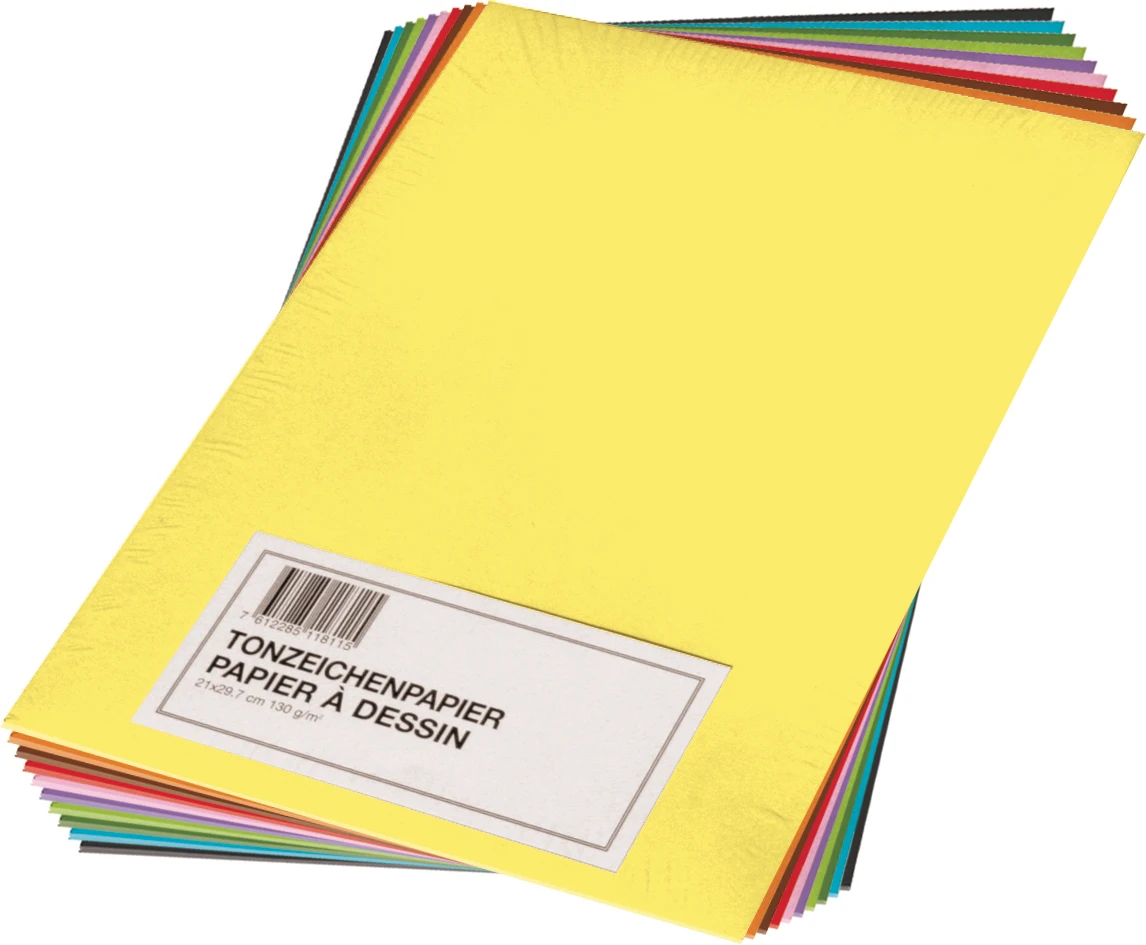 PAPYRUS Tonzeichenpapier A4 88299999 130g, farbig ass. 100 Blatt