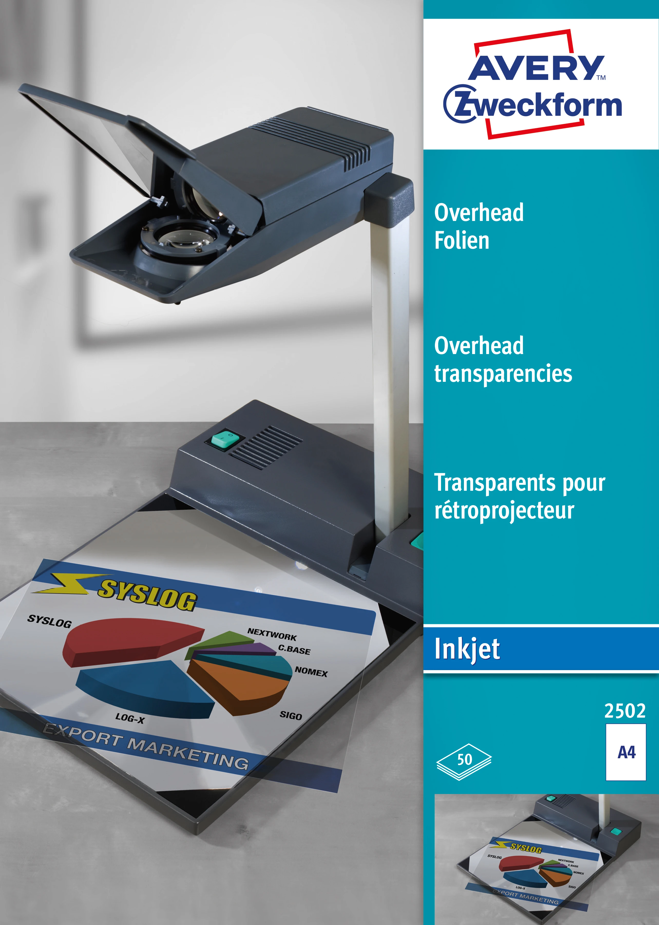 AVERY ZWECKFORM Overhead-Folie A4 2502 0,11mm Inkjet 50 Blatt