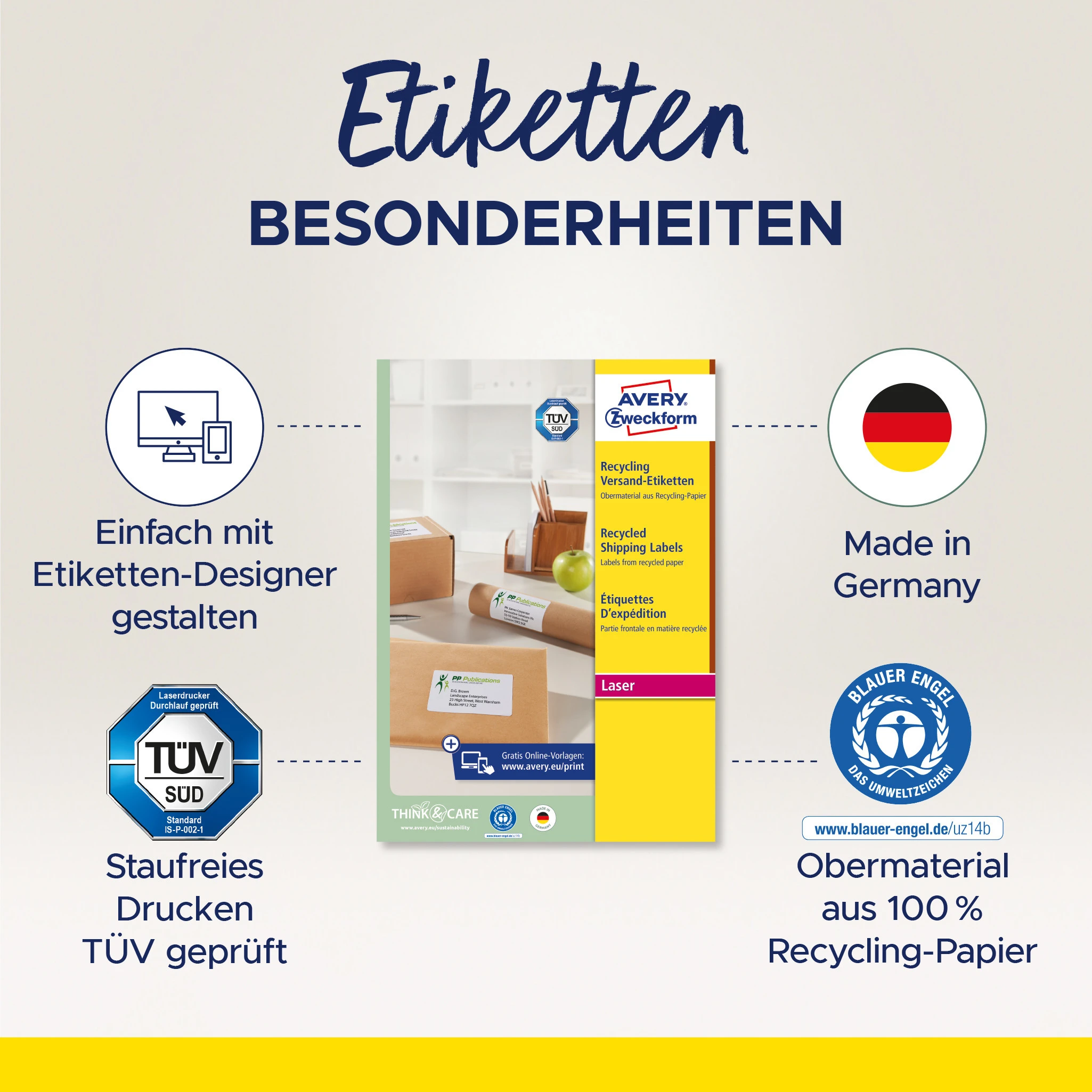 AVERY ZWECKFORM Adressetiketten 199,6x289,1mm LR7167100 recycling 100 Stück